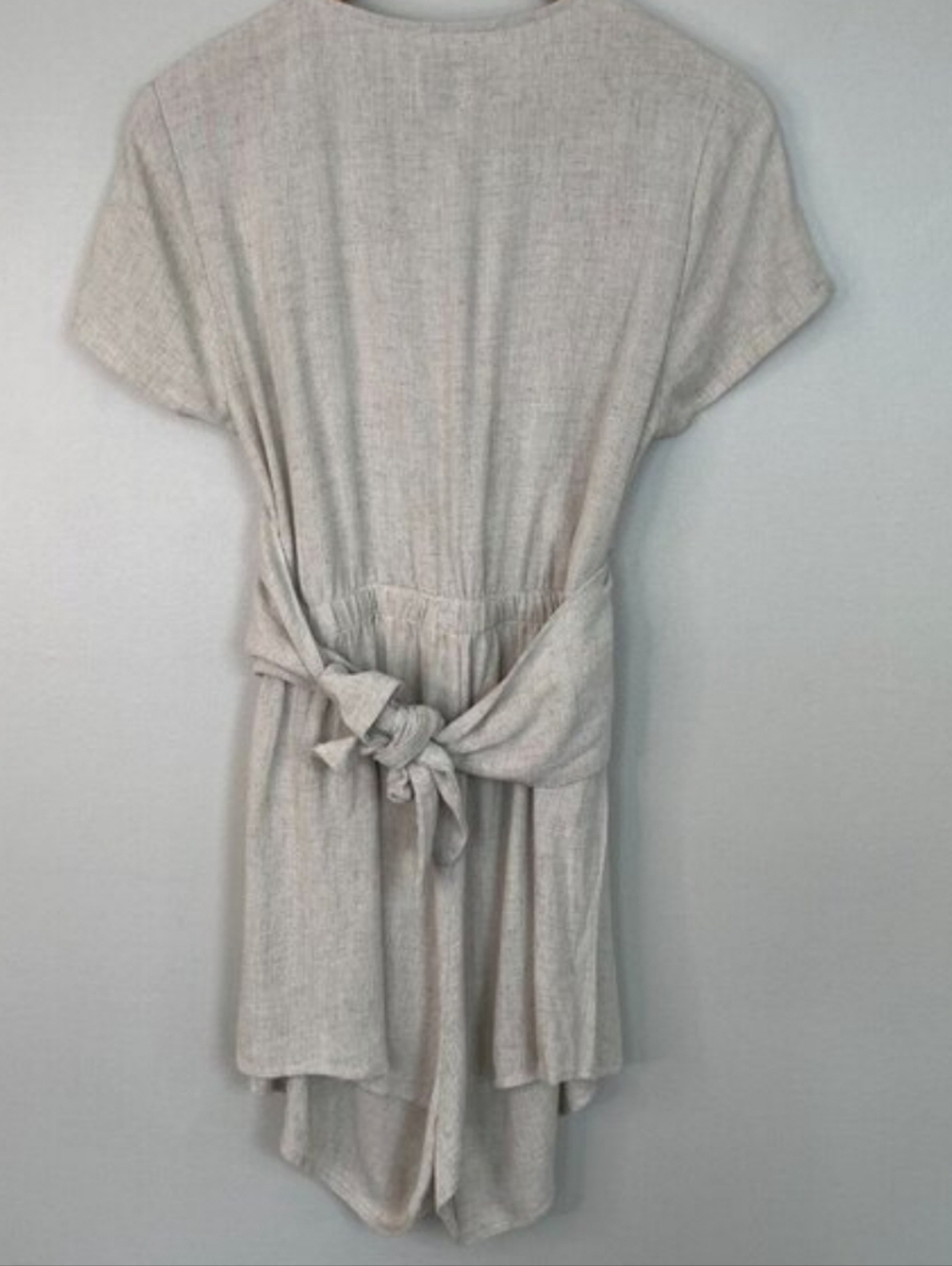 Princess Polly Ragnar Tie-Front Romper 10 Beige Linen Blend Short Sleeve Women's - Picture 7 of 15